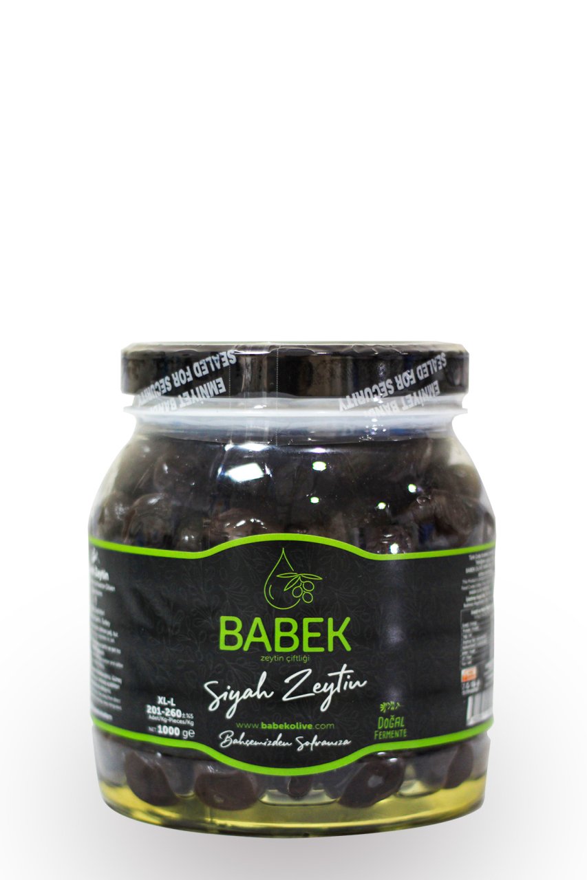 BABEK  Doğal Fermente Siyah Zeytin Cam Pet Kavanoz Xl-l 1000gr